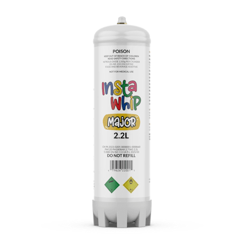 The InstaWhip 2.2L Major 1,360G, made in a state-of-the-art factory, is an innovative cream whipping device designed for maximum efficiency. Enjoy 24/7 one-hour Nang Delivery in Melbourne.